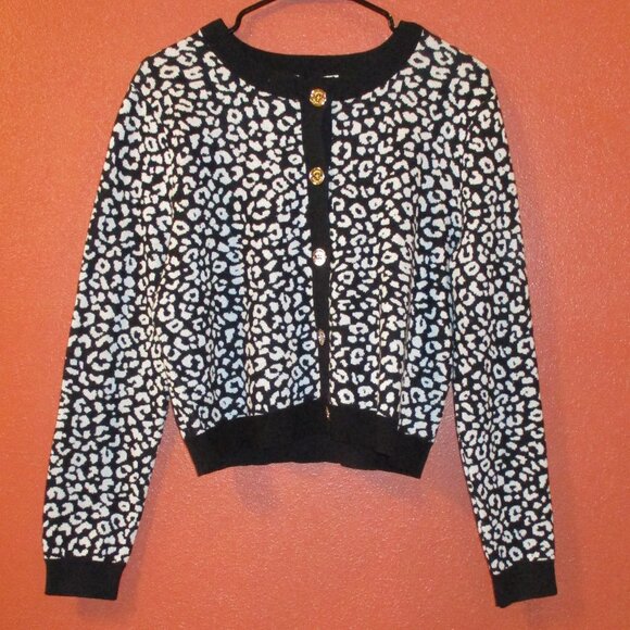 MICHAEL Michael Kors NEW Woman Large Black White Graphic Cardigan Sweater - Picture 1 of 11